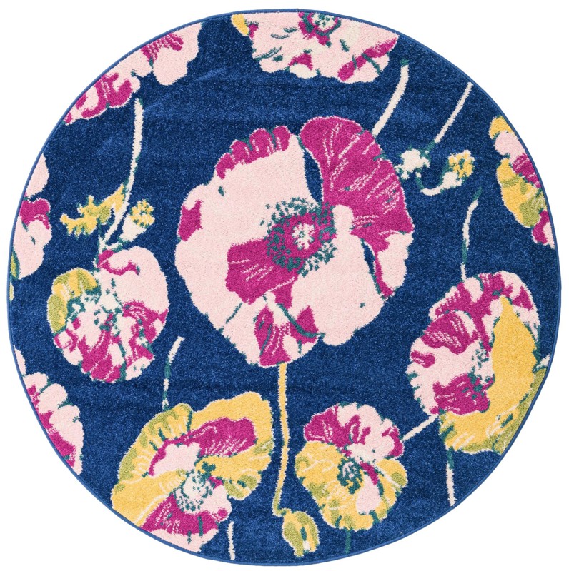 5' 3 x 5' 3 Hyland · Floral rug, navy and pink