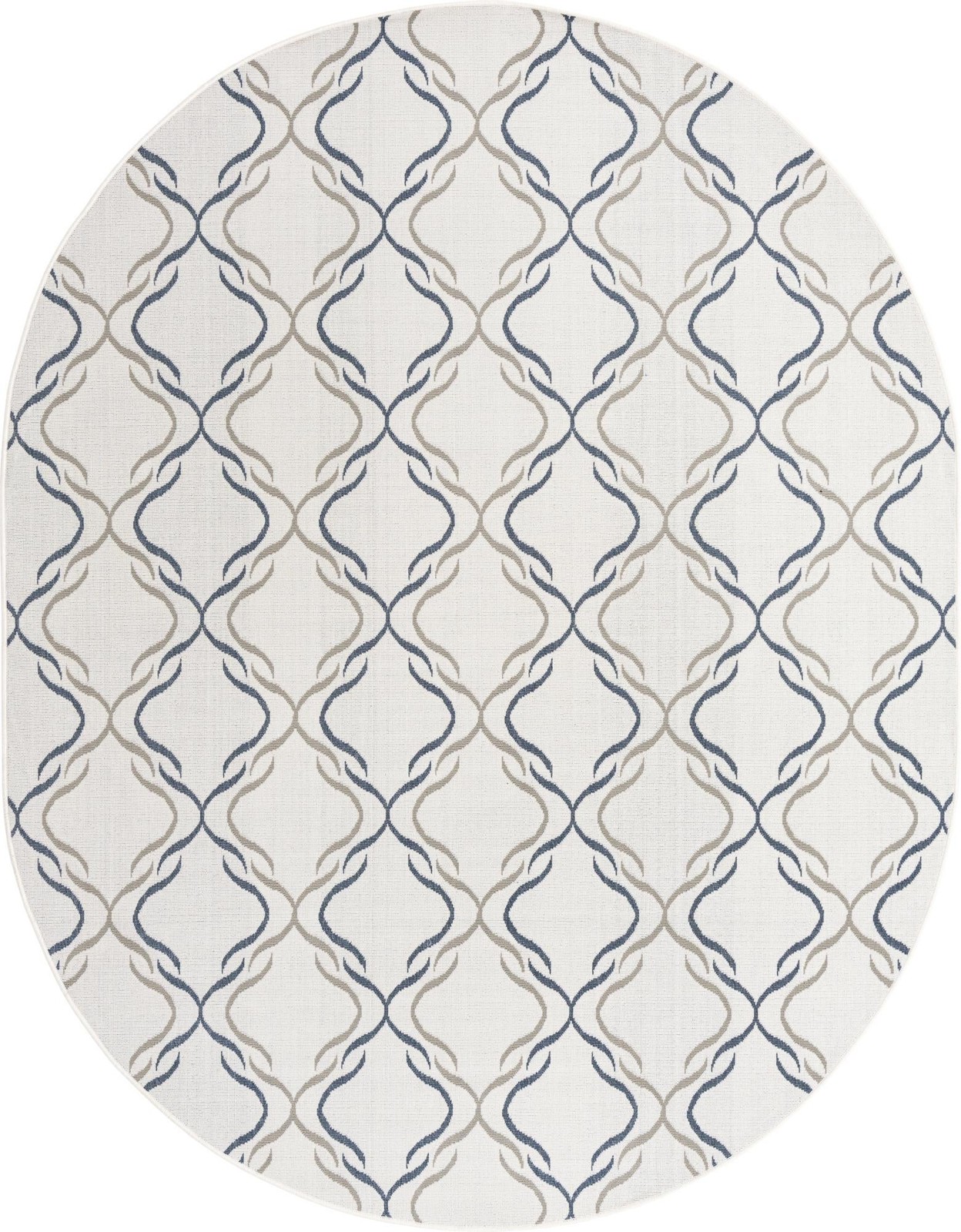 7' 10 x 10' Comstock · Lattice Outdoor Rug, ivory, blue, and gray