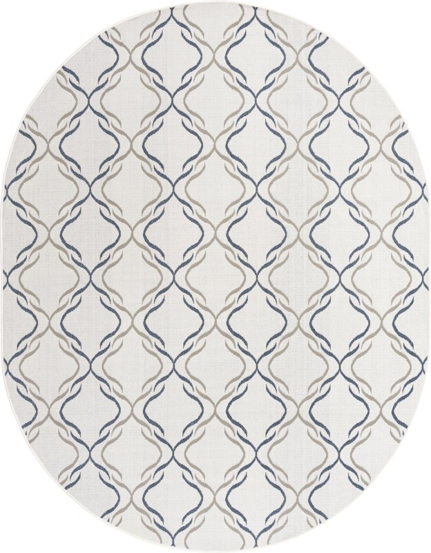 7' 10 x 10' Comstock · Lattice Outdoor Rug, ivory, blue, and gray