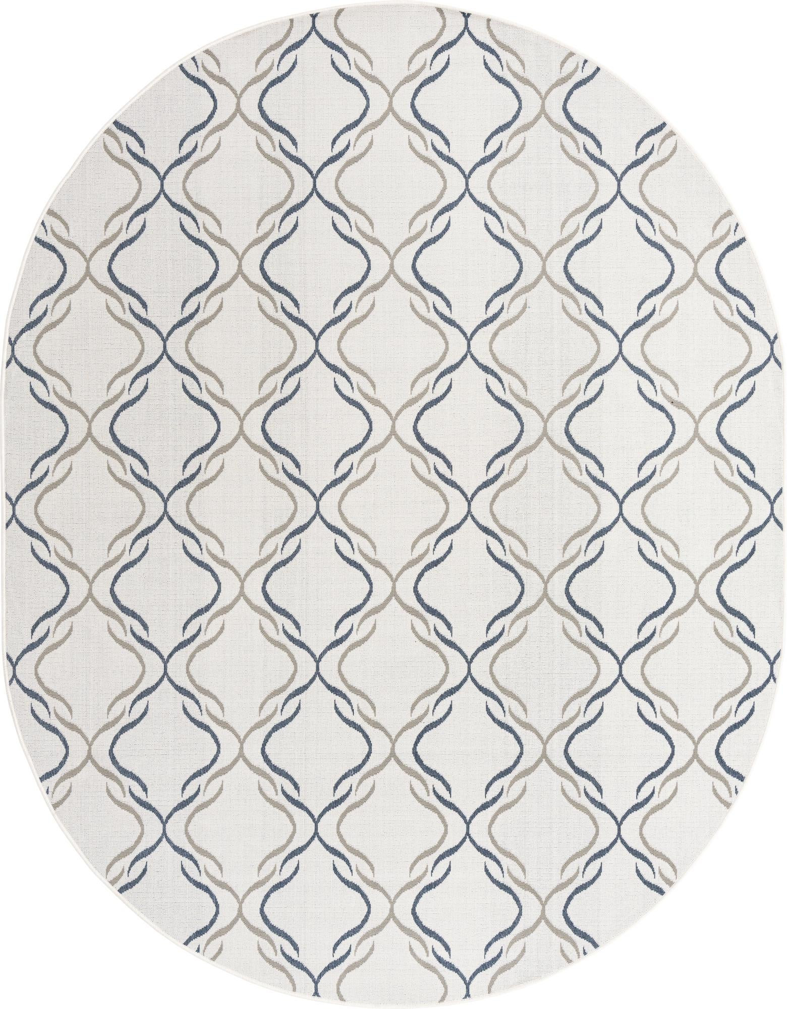 7' 10 x 10' Comstock · Lattice Outdoor Rug, ivory, blue, and gray