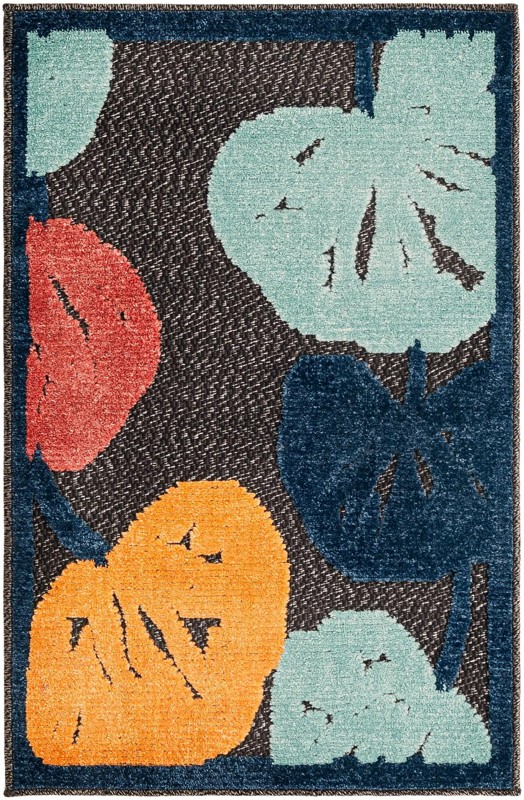 2' x 3' Slade · Botanical leaf Outdoor Rug, charcoal and multicolor