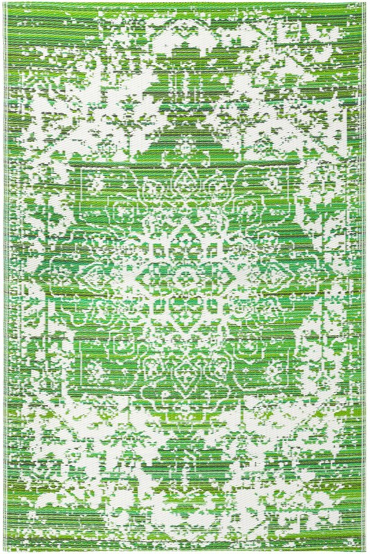 4' x 6' Millet · Medallion Outdoor Rug, green and ivory