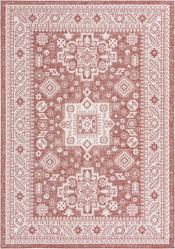 7' x 10' Bellamy · Tribal medallion Outdoor Rug, rust and ivory