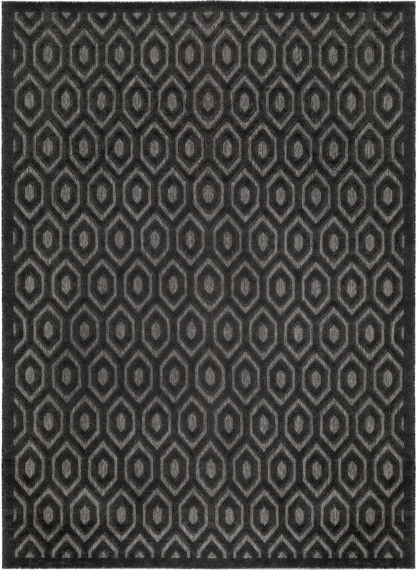 9' x 12' Roanoke · Geometric diamond Outdoor Rug, charcoal and ivory