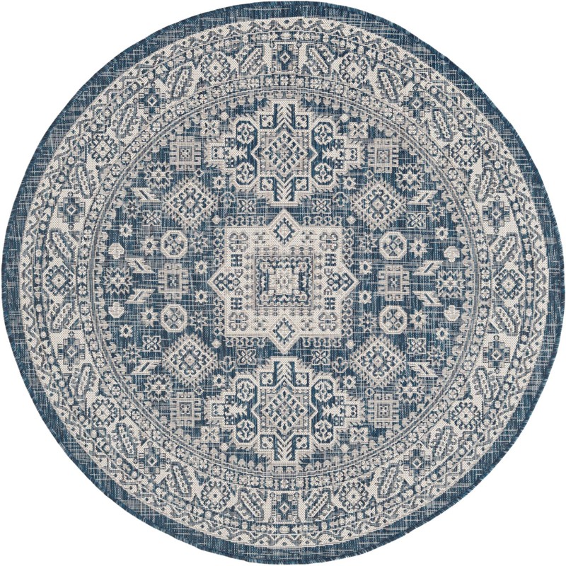 5' 3 x 5' 3 Bellamy · Border Outdoor Rug, blue