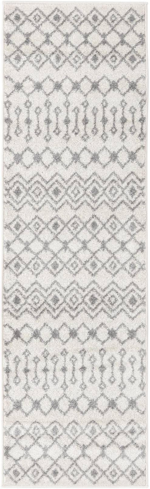 2' x 7' Boswell · Geometric lattice rug, ivory and gray