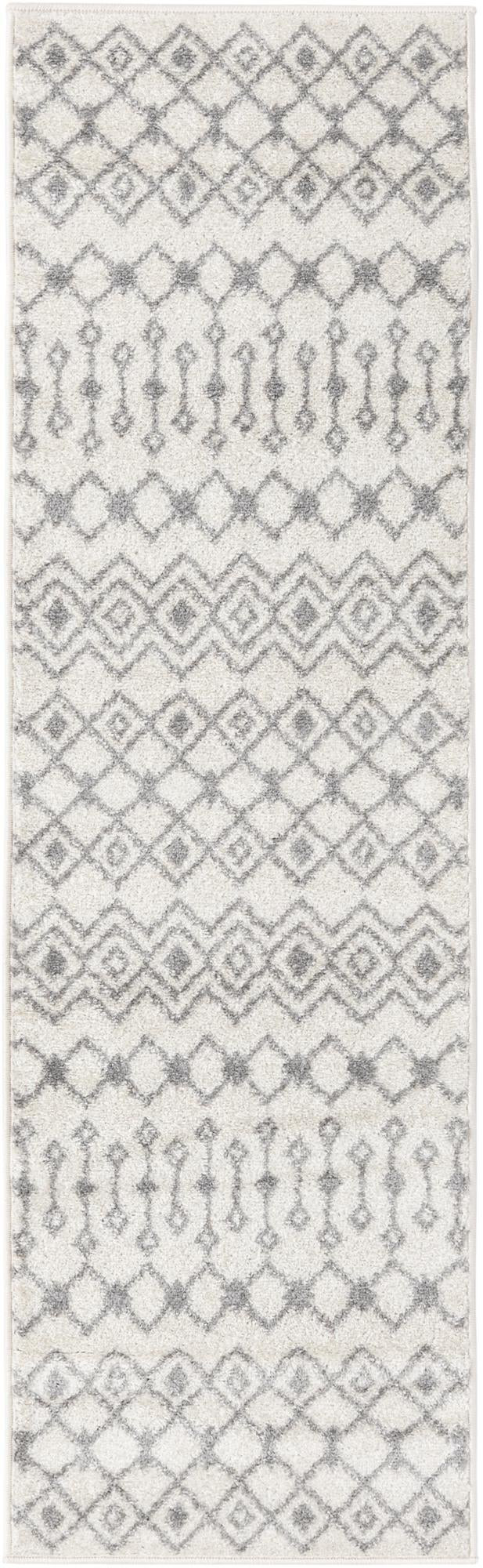 2' x 7' Boswell · Geometric lattice rug, ivory and gray