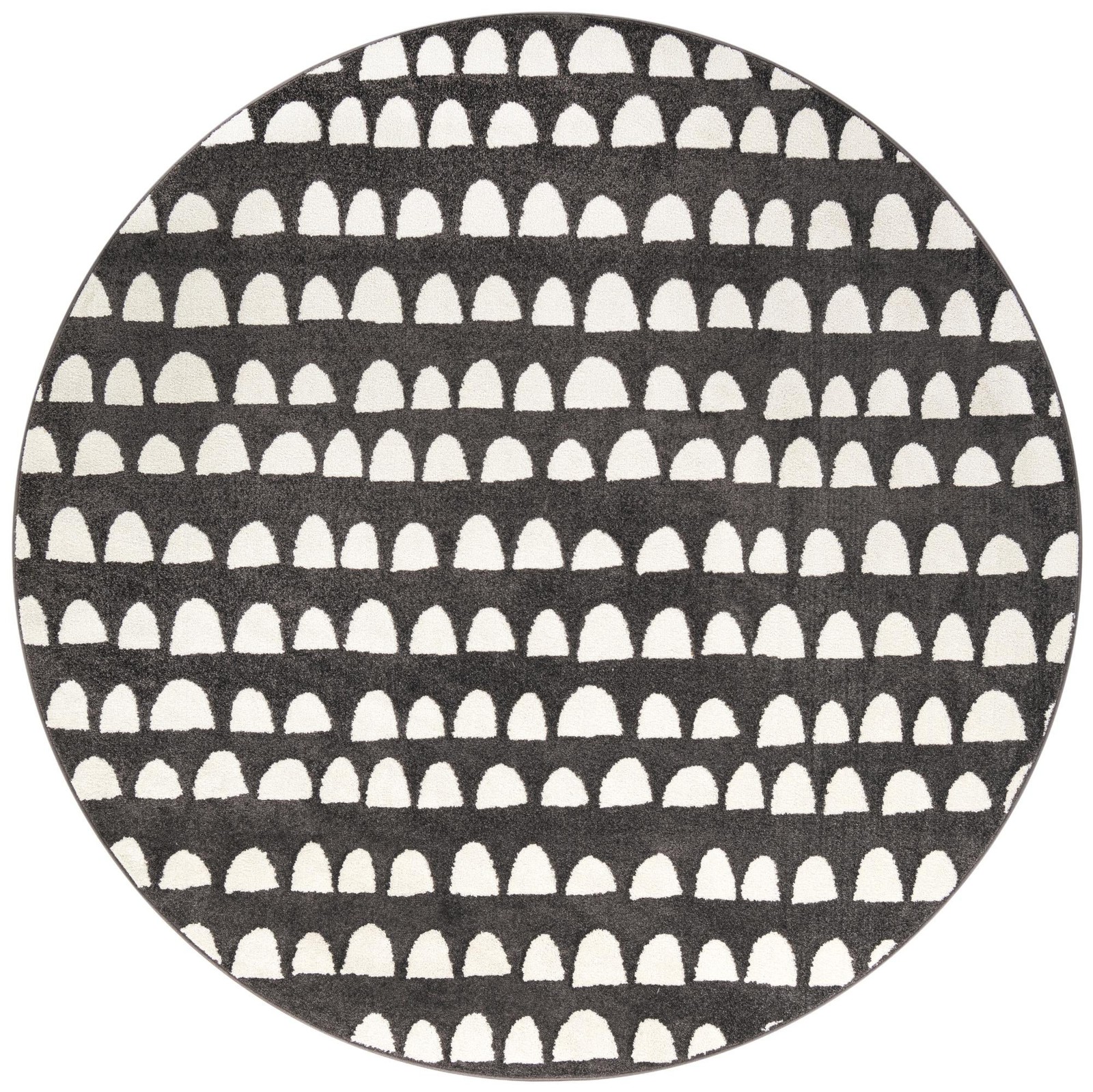 7' 10 x 7' 10 Halloran · Dotted arches rug, gray and ivory