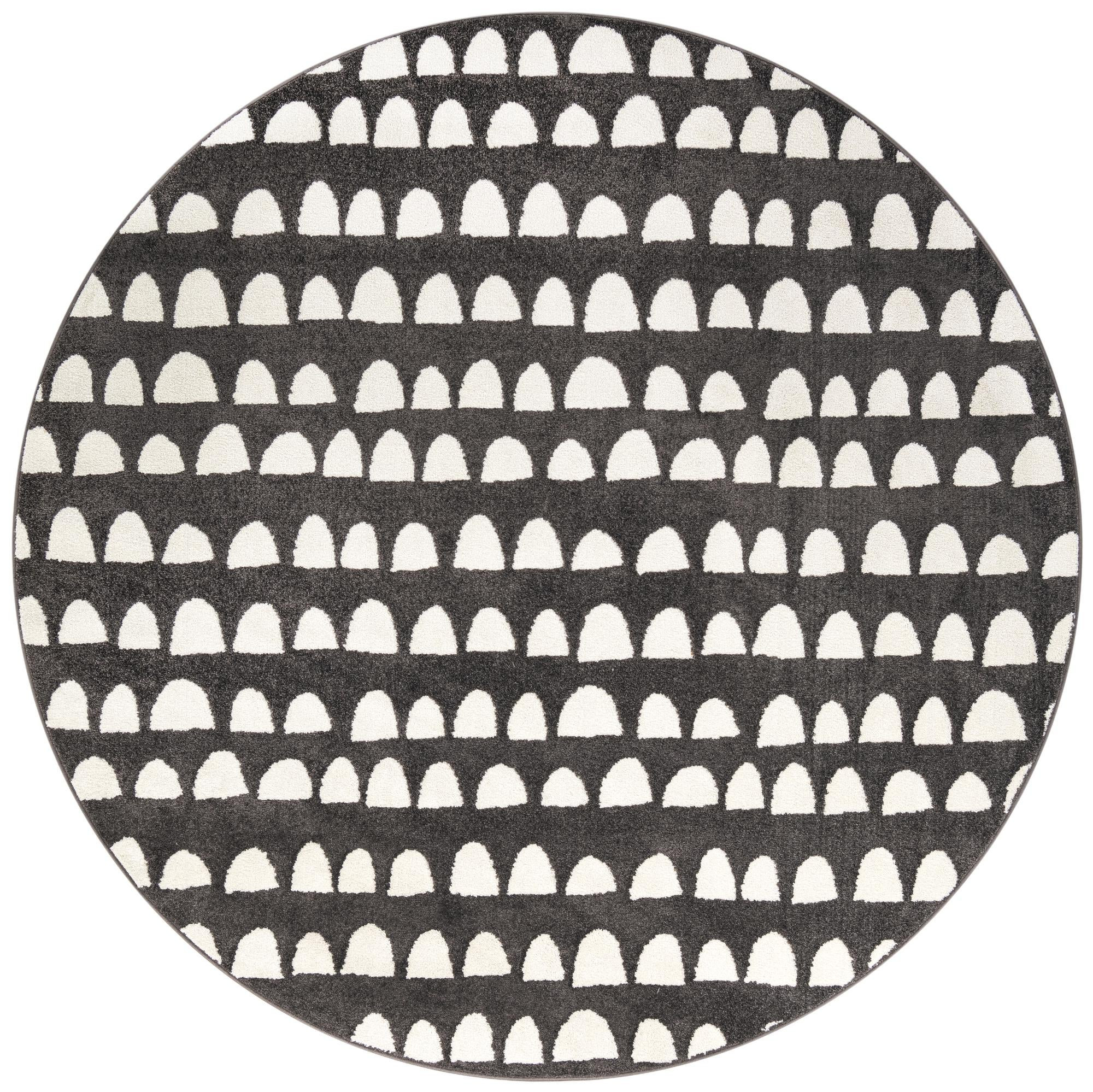 7' 10 x 7' 10 Halloran · Dotted arches rug, gray and ivory