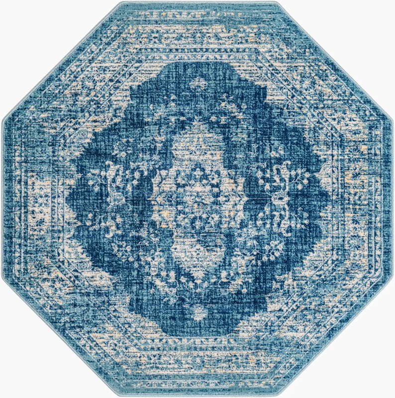 5' 3 x 5' 3 Fanshawe · Medallion rug, navy and beige