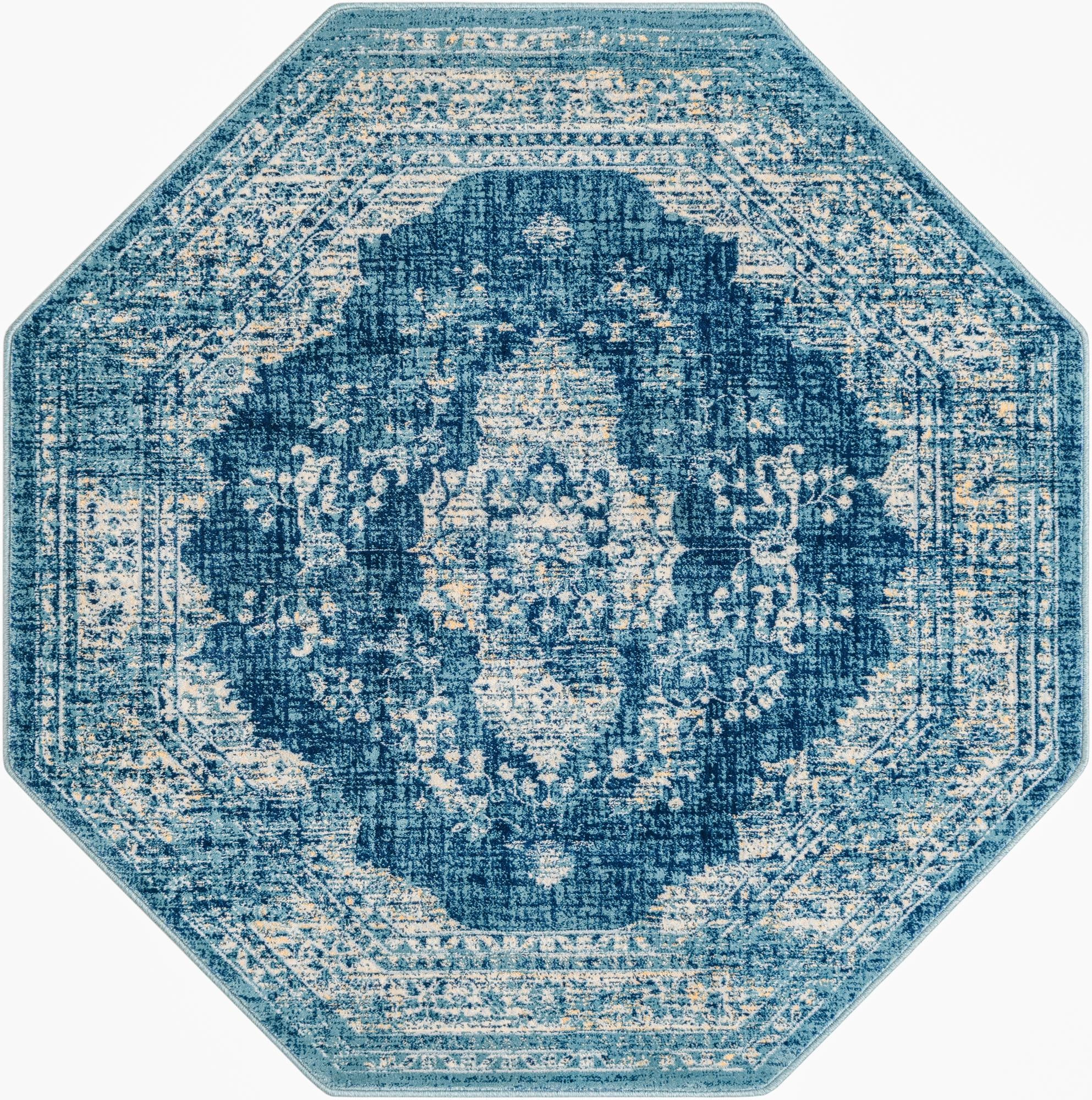 5' 3 x 5' 3 Fanshawe · Medallion rug, navy and beige