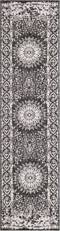 2' x 8' Royce · Border Outdoor Rug, black and white