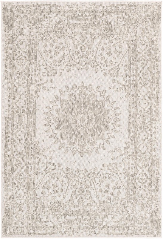4' x 6' Royce · Faded medallion Outdoor Rug, gray and cream