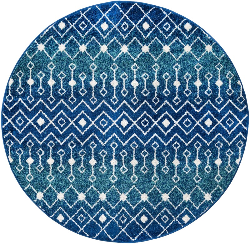 6' x 6' Boswell · Tribal trellis rug, navy and teal