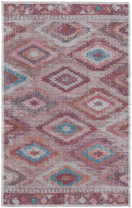 2' x 3' Uttley · Diamond tribal Washable Rug, terracotta and turquoise