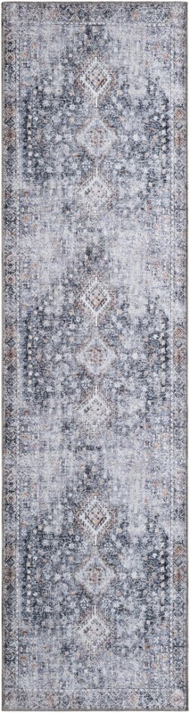 2' 7 x 10' Hodges · Distressed medallion rug, gray and black