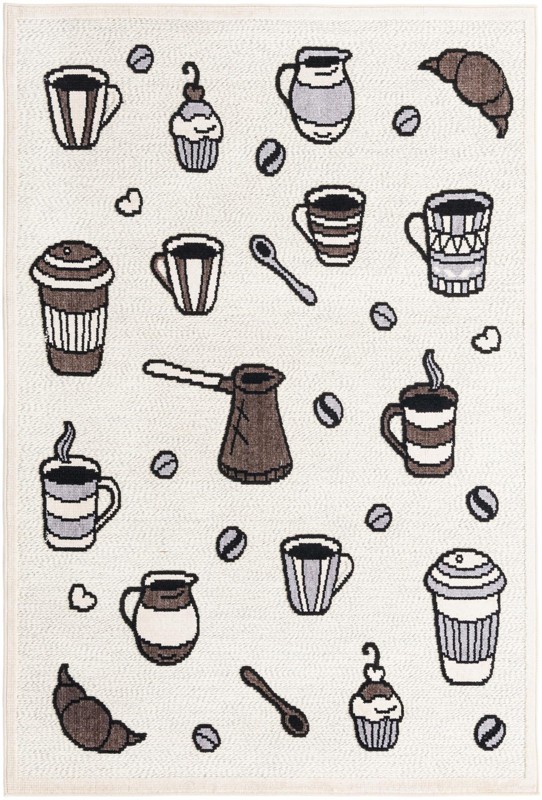 5' x 7' 7 Easton · Coffee motif Outdoor Rug, ivory and brown