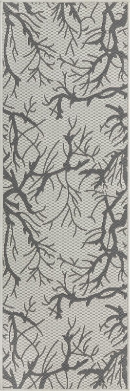 Fanshawe · Botanical runner Outdoor Rug, gray and cream