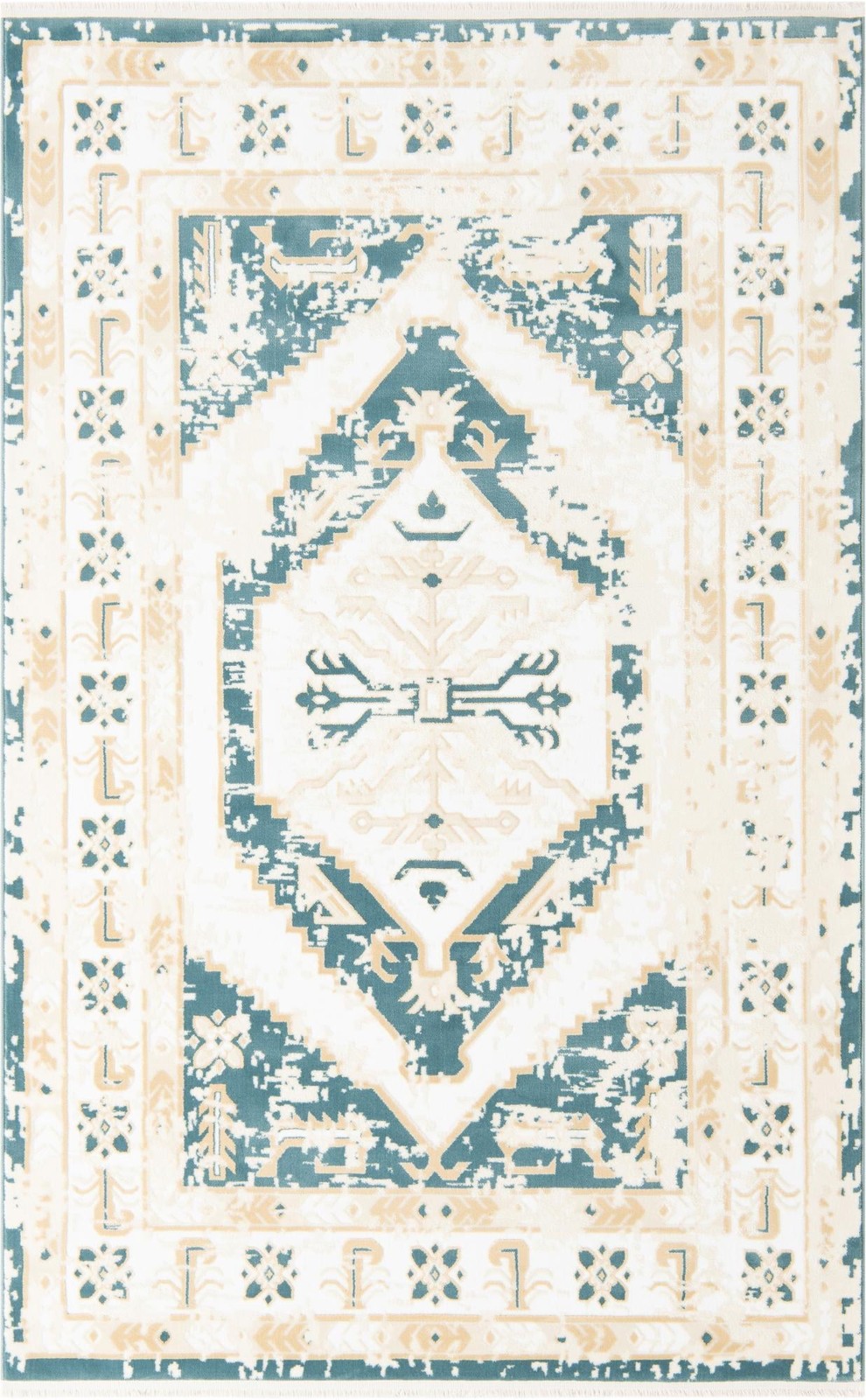 5' 3 x 8' Simcoe · Border rug, blue and ivory