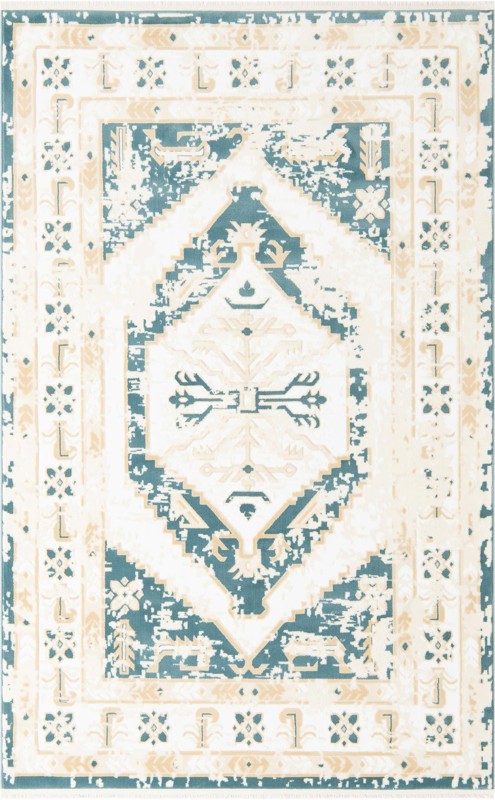 5' 3 x 8' Simcoe · Border rug, blue and ivory