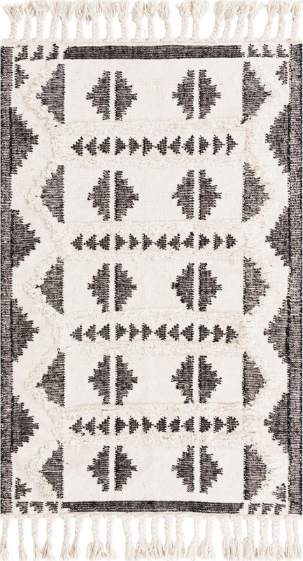 Maitland · Geometric tribal Wool Rug, black and cream