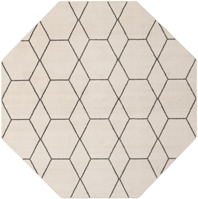 7' 10 x 7' 10 Galloway · Geometric lattice rug, ivory and gray