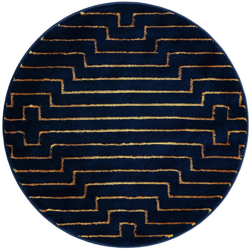3' x 3' Cottonwood · Geometric rug, navy blue and gold