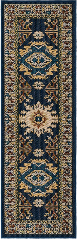 2' x 6' Waxwing · Medallion Outdoor Rug, navy blue