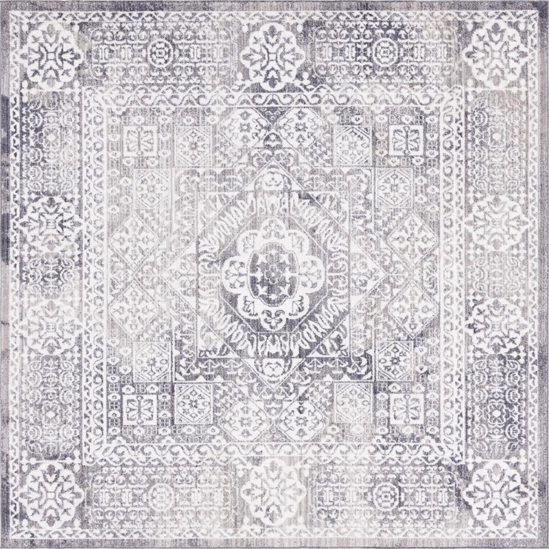 Beaman · Distressed medallion rug, gray and ivory