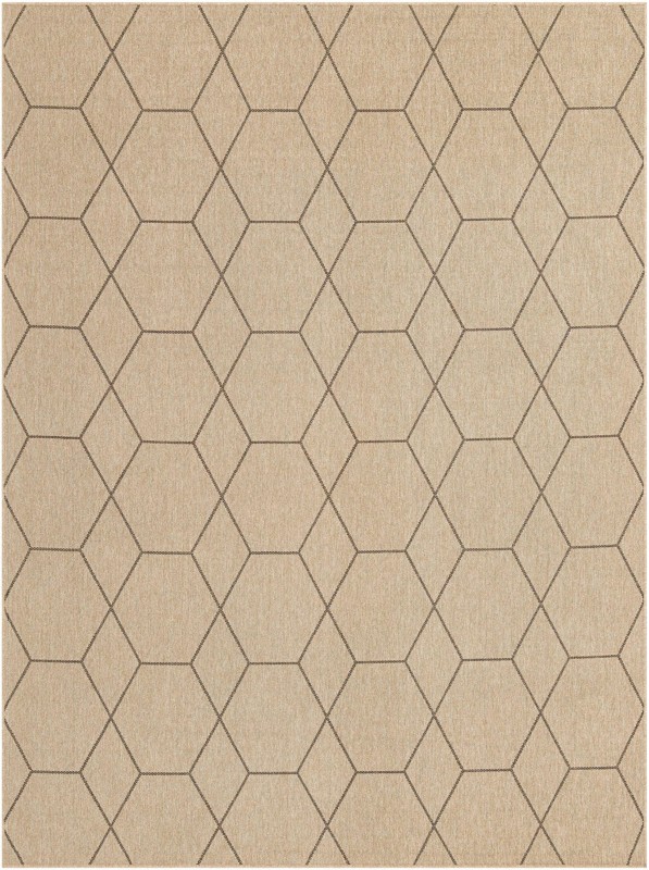 9' x 12' Richter · Geometric lattice rug, natural and brown