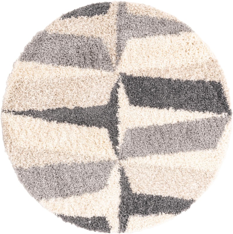 5' x 5' Bridger · Geometric shag rug, gray and ivory