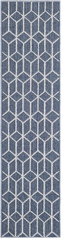 2' x 8' Jasper · Geometric Outdoor Rug, navy and white