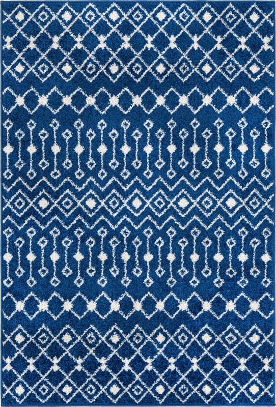 4' x 6' Boswell · Geometric trellis rug, navy and ivory