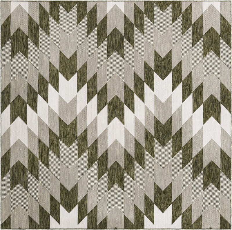 7' 10 x 7' 10 Morrell · Chevron Outdoor Rug, green and ivory