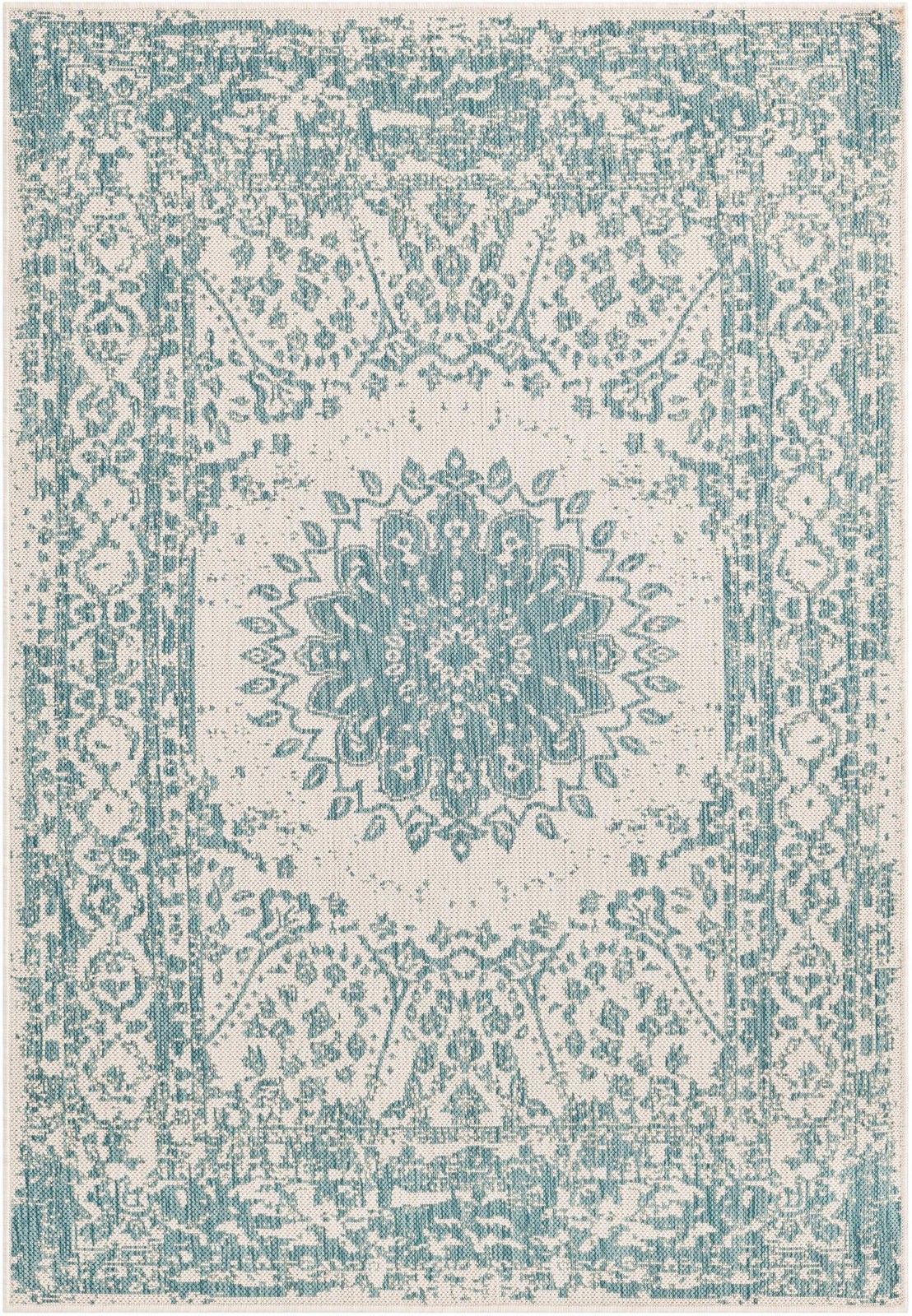 4' x 6' Royce · Border Outdoor Rug, aqua