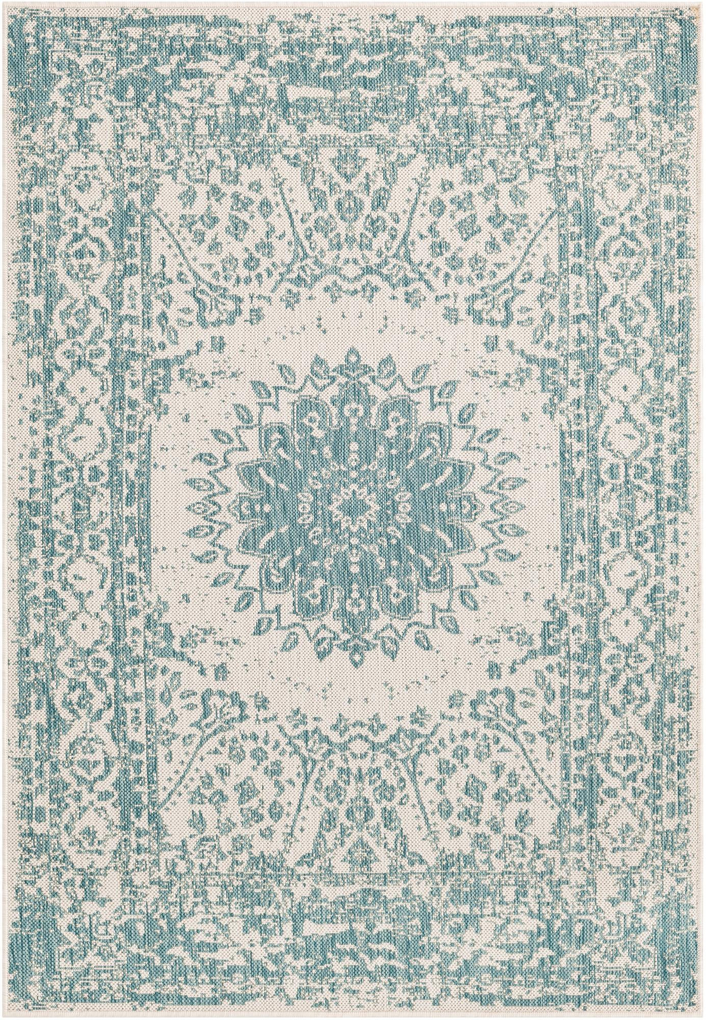 4' x 6' Royce · Border Outdoor Rug, aqua