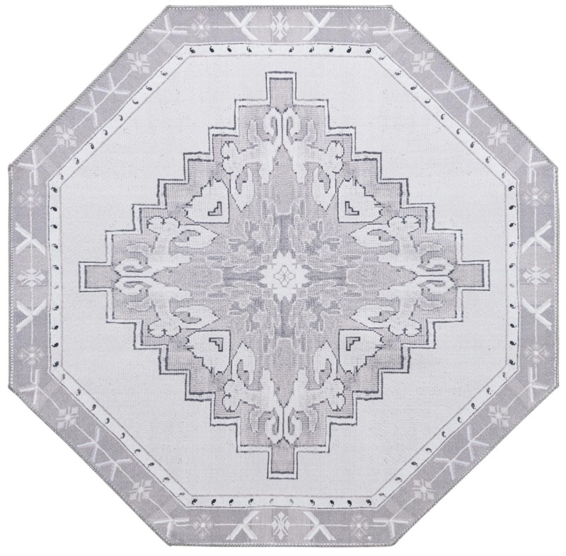 Sanderson · Medallion Washable Rug, gray and white