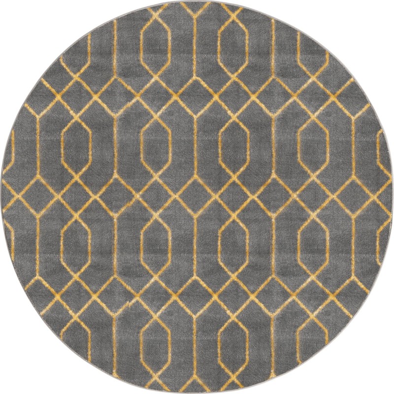 5' 3 x 5' 3 Cowley · Geometric trellis rug, gray and gold