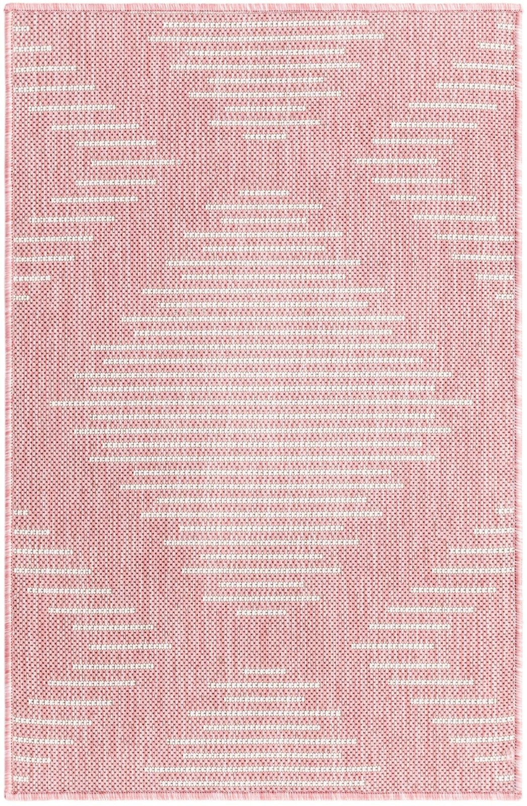 2' x 3' Harlow · Geometric diamond Outdoor Rug, pink and ivory