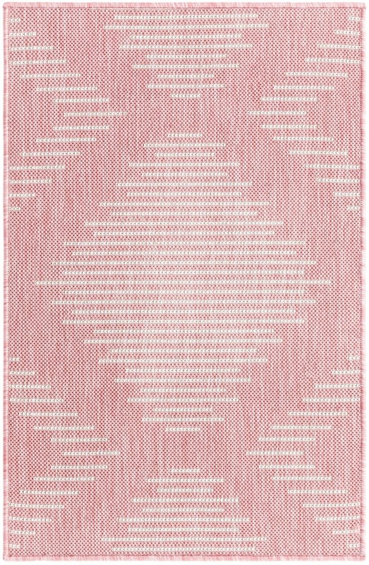 2' x 3' Harlow · Geometric diamond Outdoor Rug, pink and ivory