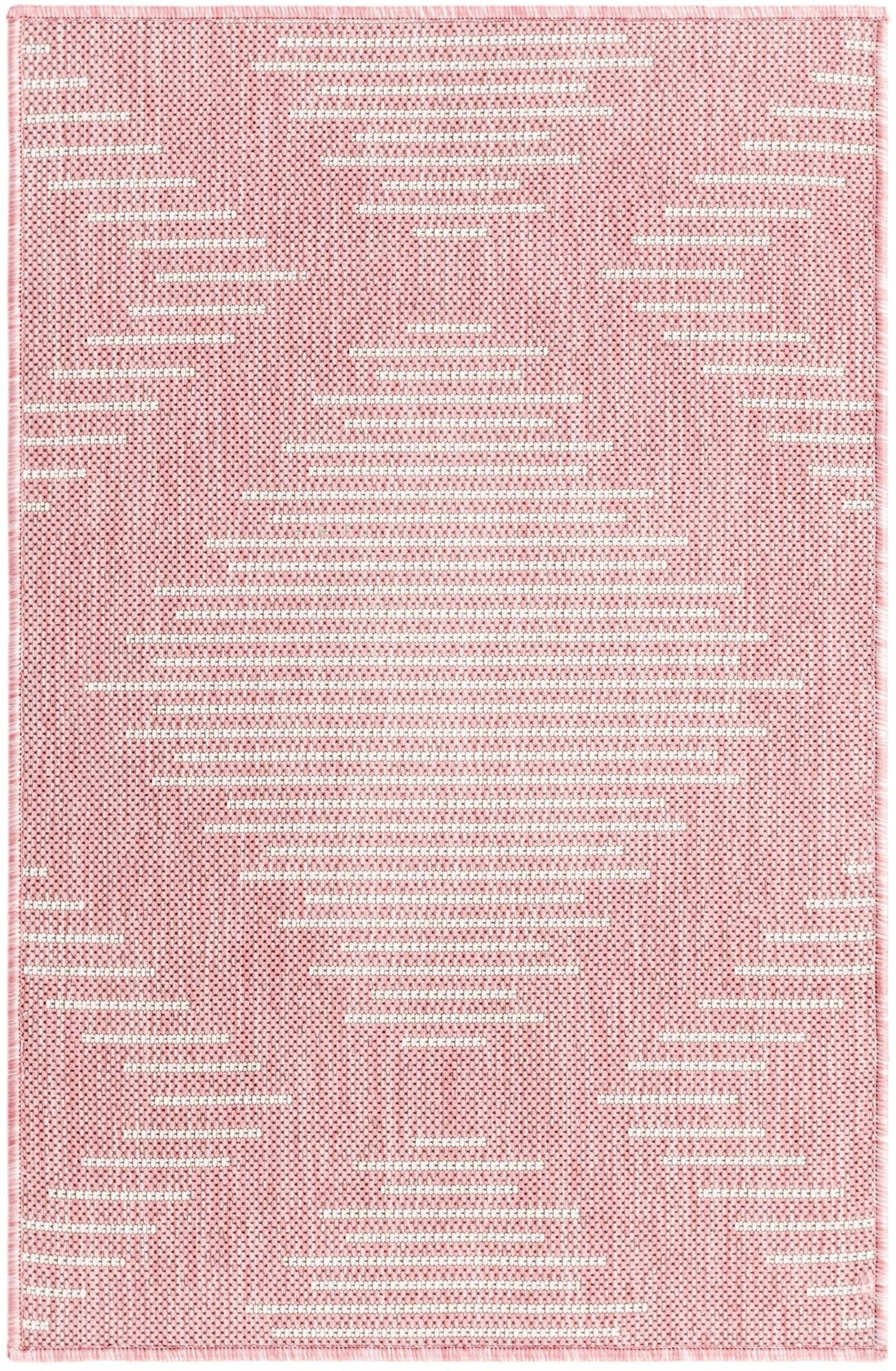 2' x 3' Harlow · Geometric diamond Outdoor Rug, pink and ivory