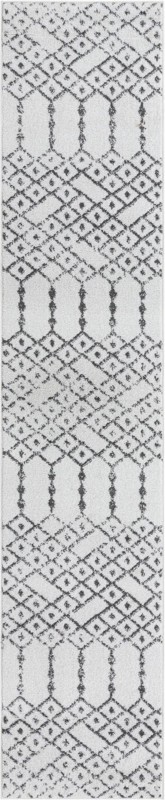 2' x 9' 10 Newcomb · Geometric lattice rug, ivory and charcoal