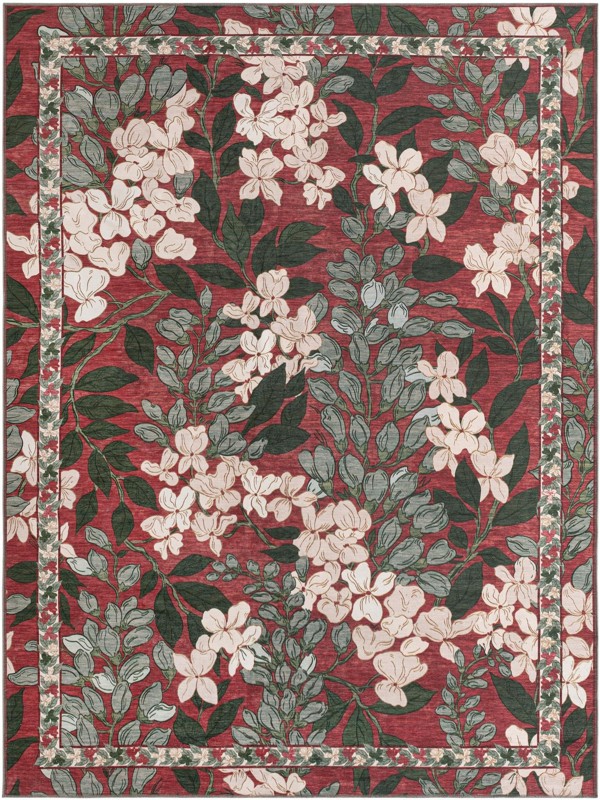 Hanson · Floral rug, coral and green