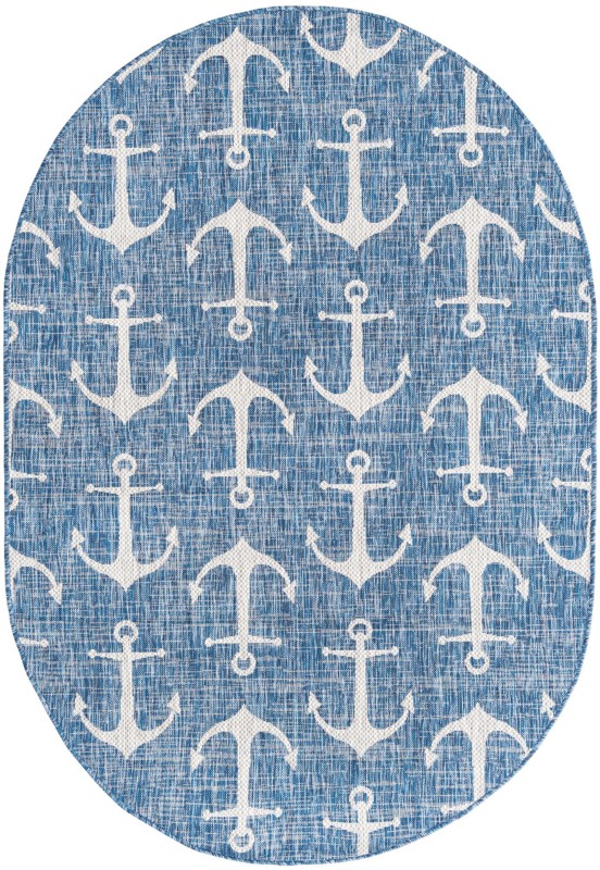 5' 3 x 8' Millbrook · Anchor Outdoor Rug, blue and ivory