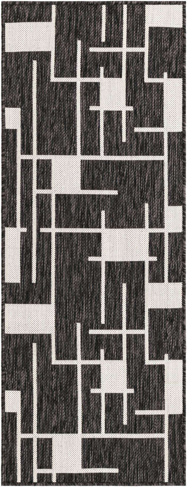 2' x 5' 3 Gillespie · Abstract Outdoor Rug, black and white