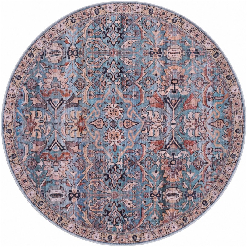 6' x 6' Gaskell · Persian floral rug, blue and rust