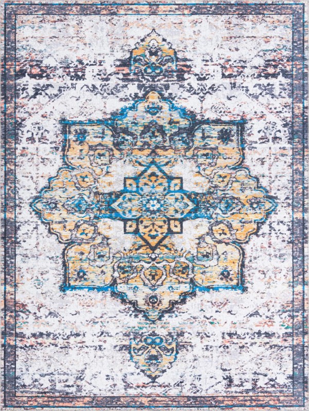 9' 2 x 12' Rideout · Medallion Washable Rug, white and blue