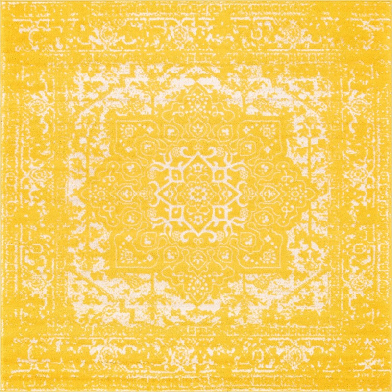 7' 10 x 7' 10 Birch · Border rug, yellow