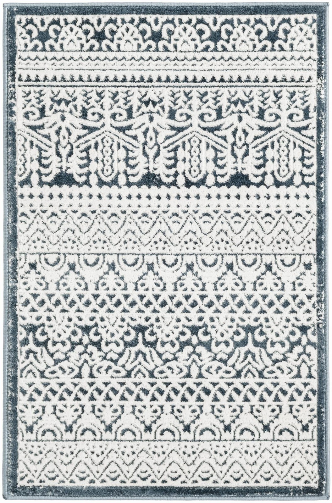 2' x 3' Lakewood · Geometric striped rug, blue and ivory