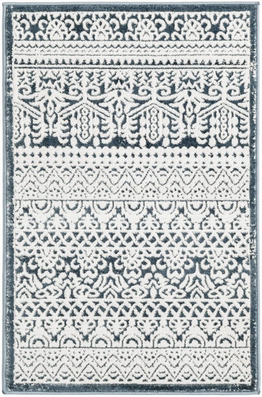 2' x 3' Lakewood · Geometric striped rug, blue and ivory
